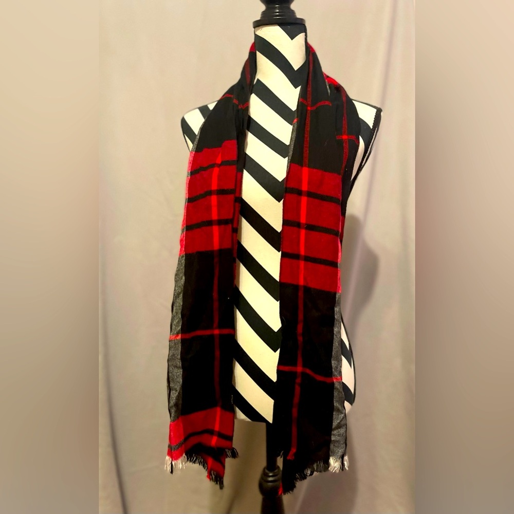 Black & Red Oversized Plaid Blanket Scarf